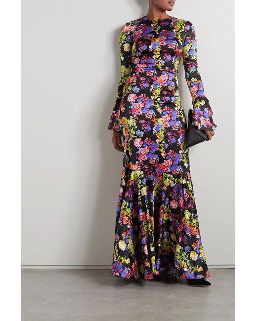 Caroline Constas White Allonia Floral-print Stretch-silk Gown
