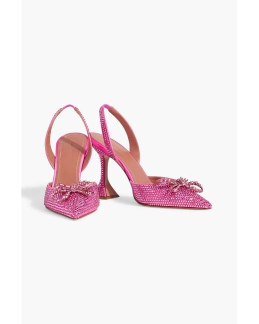 AMINA MUADDI Pink Rosie Crystal-Embellished Satin Slingback Pumps