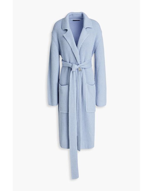 Joseph Blue Ribbed Cotton, Wool And Cashmere-blend Coat