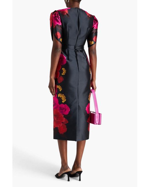 Erdem Red Violetta Floral-print Mikado Midi Dress