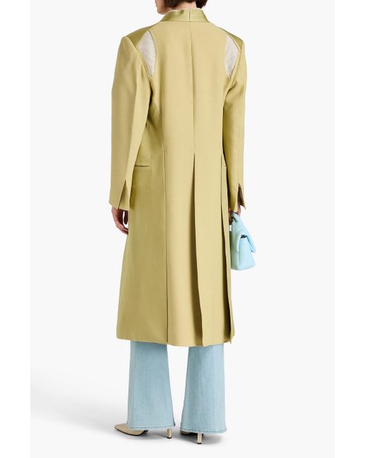 Victoria Beckham Yellow Tweed-paneled Satin-crepe Coat