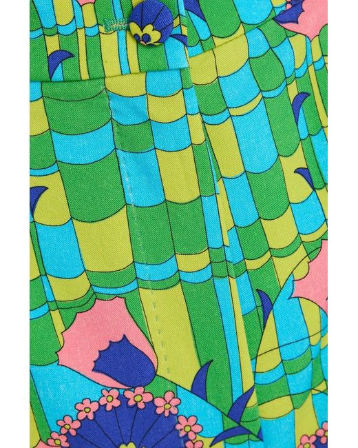 Dolce & Gabbana Green Printed Wool-blend Twill Shorts