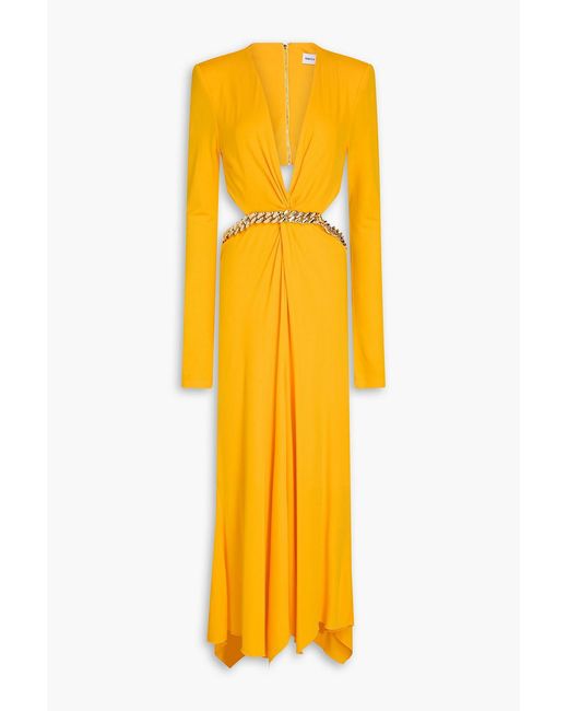 Rebecca Vallance Yellow Cutout Chain-Embellished Jersey Midi Dress
