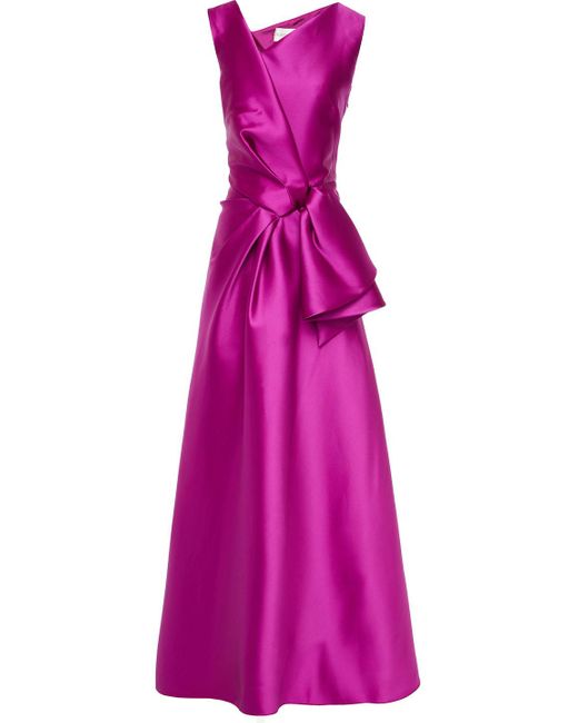 Alberta Ferretti Draped Bow-embellished Duchesse-satin Gown in Magenta ...