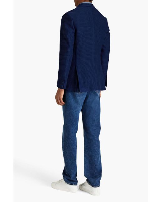 Canali Blue Double-breasted Ribbed Cotton Blazer for men