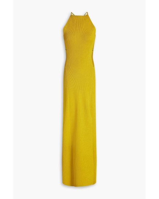 Galvan London Claudia Cutout Ribbed-knit Maxi Dress in Yellow | Lyst UK