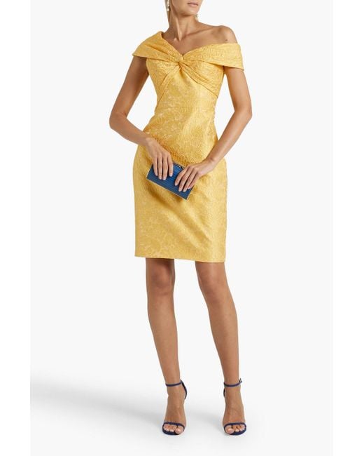 THEIA Yellow Dillan One-shoulder Cloqué Mini Dress