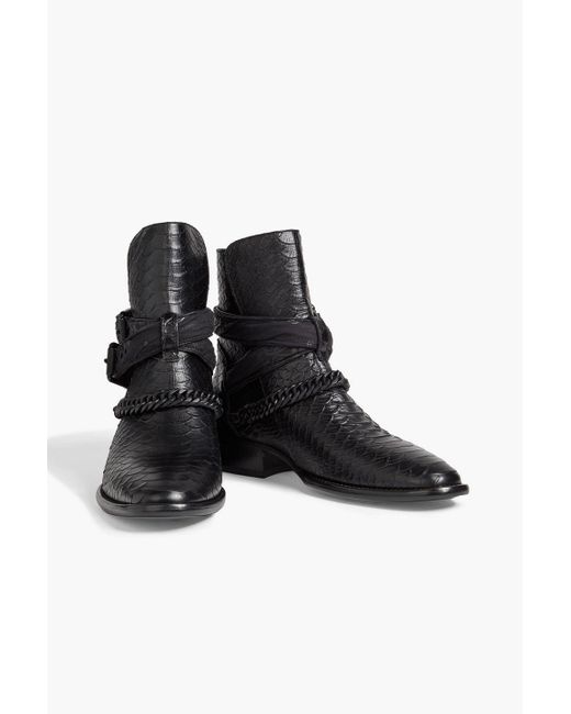 Amiri Black Chain-embellished Buckled Snake-effect Leather Boots for men