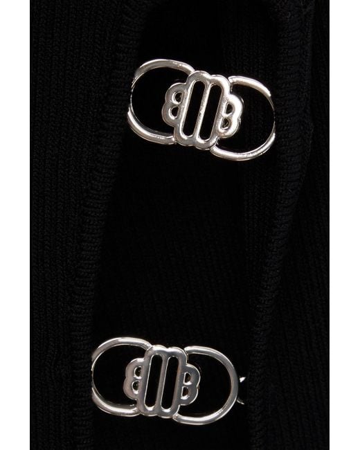 Maje Black Cutout Ribbed-knit Midi Dress
