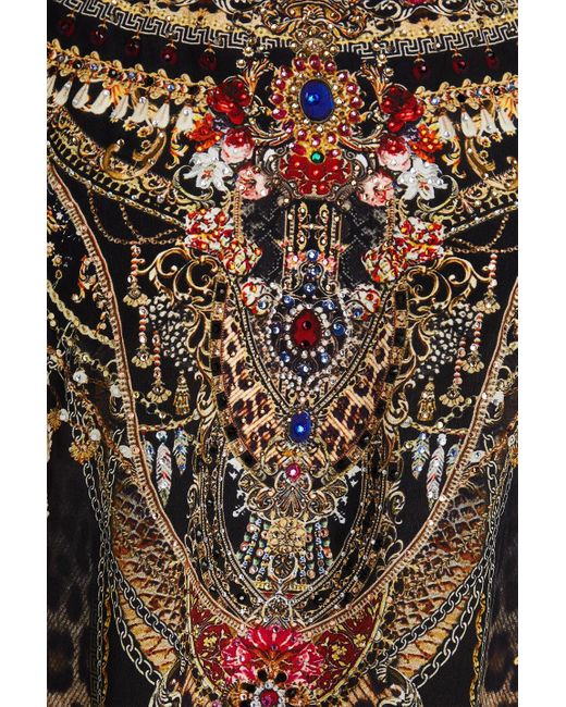 Camilla Black Bedrucktes kleid aus crêpe de chine aus seide mit kristallverzierung