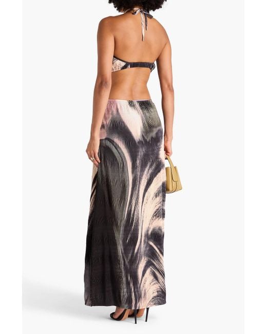 Jonathan Simkhai White Plissiertes maxikleid aus crêpe mit print