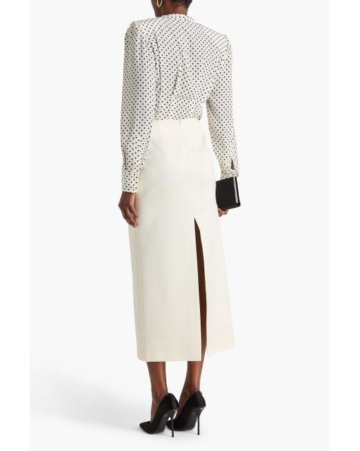 Magda Butrym White Floral-Appliquéd Silk And Wool-Blend Satin Midi Skirt