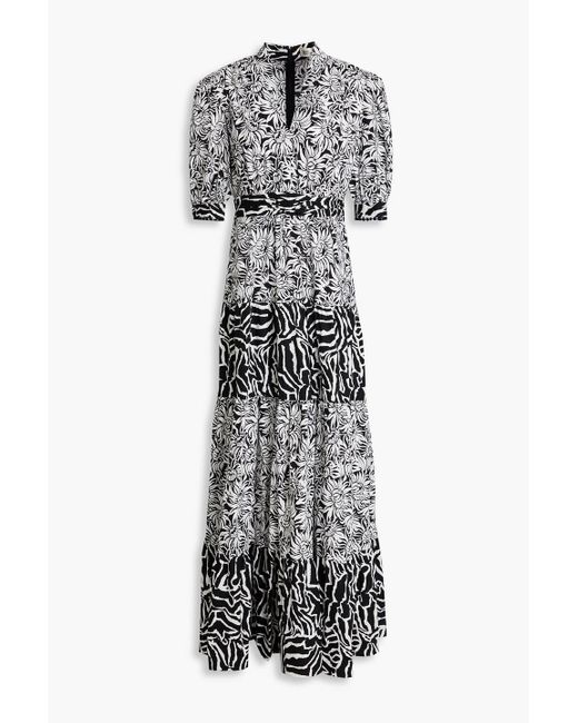 Diane von Furstenberg Gray Oliver Tiered Floral-print Stretch Cotton-blend Maxi Dress