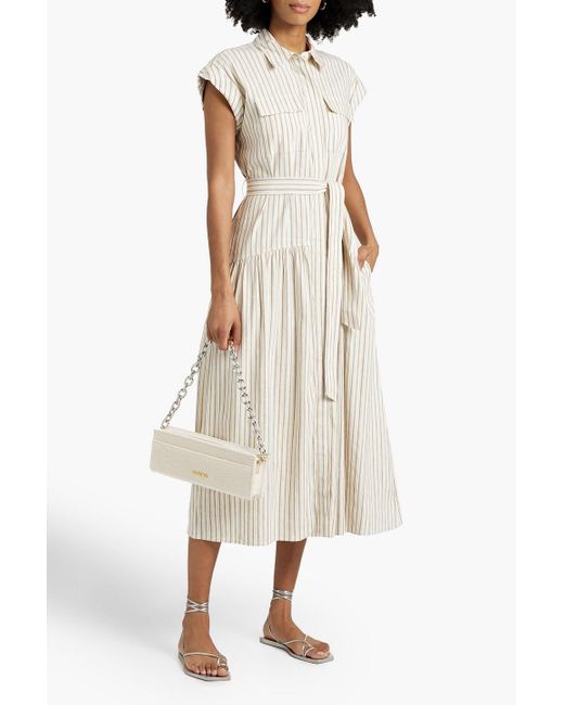 10 Crosby Derek Lam White Laurel Striped Linen-blend Midi Shirt Dress