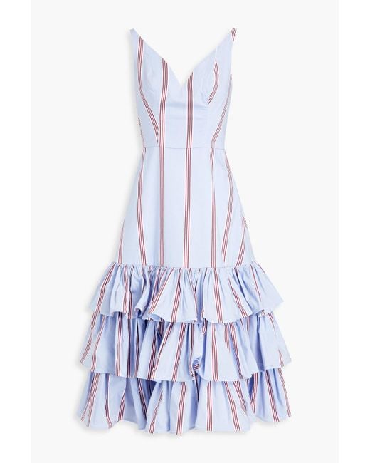 Stella Jean White Tiered Striped Cotton-blend Poplin Midi Dress