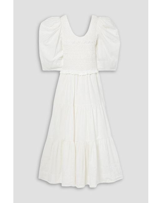 Sea White Simona Cutout Smocked Cotton-poplin Midi Dress