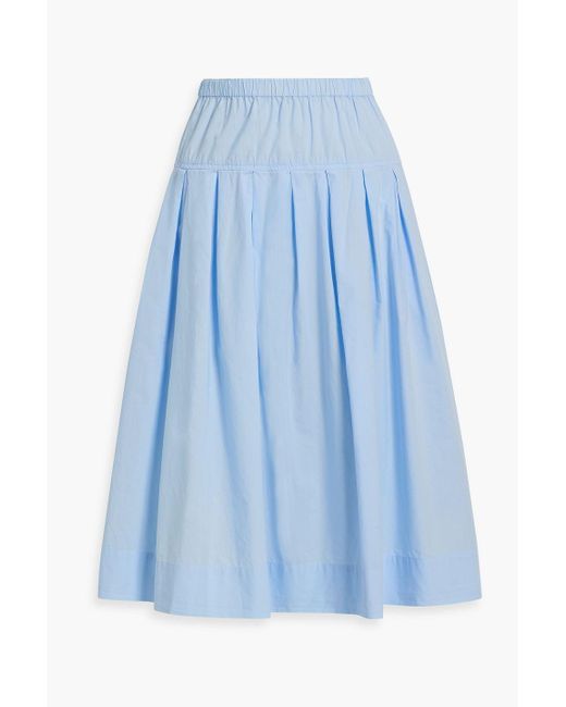Alex Mill Blue Pleated Cotton-poplin Midi Skirt