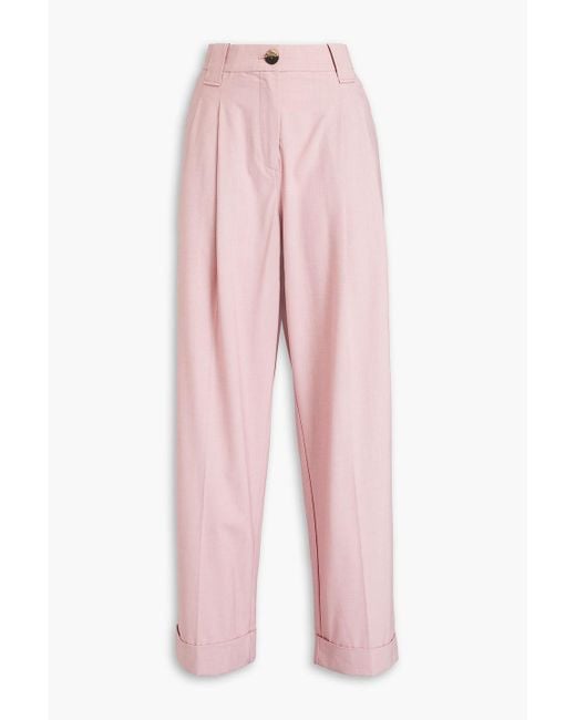 Ganni Pink Pleated Wide-leg Pants