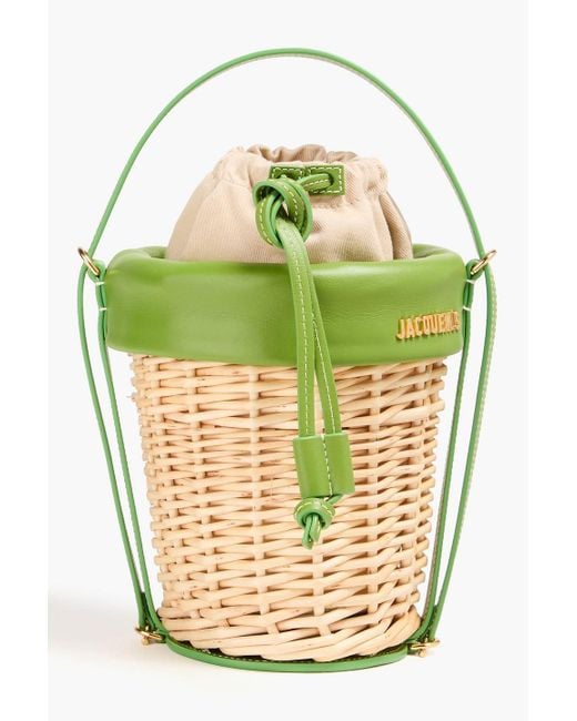 Jacquemus Green Le Panier Seau Leather-trimmed Wicker Bucket Bag