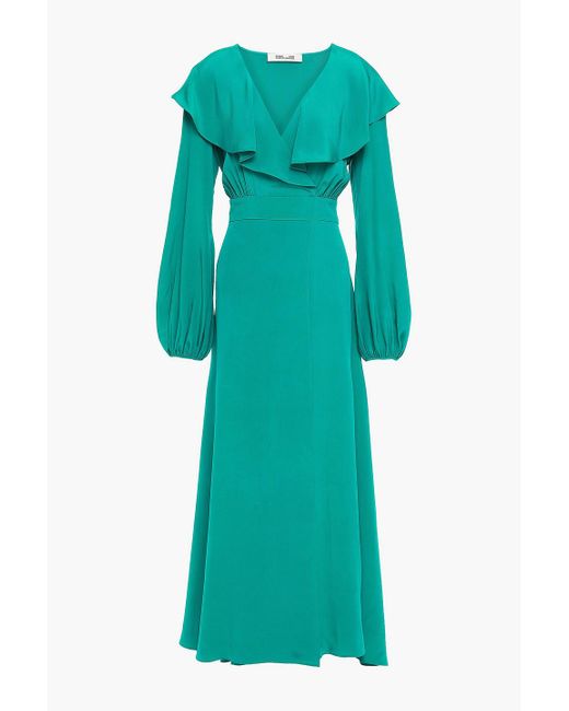 Diane von Furstenberg Ruffled Silk Crepe De Chine Maxi Dress in Green ...