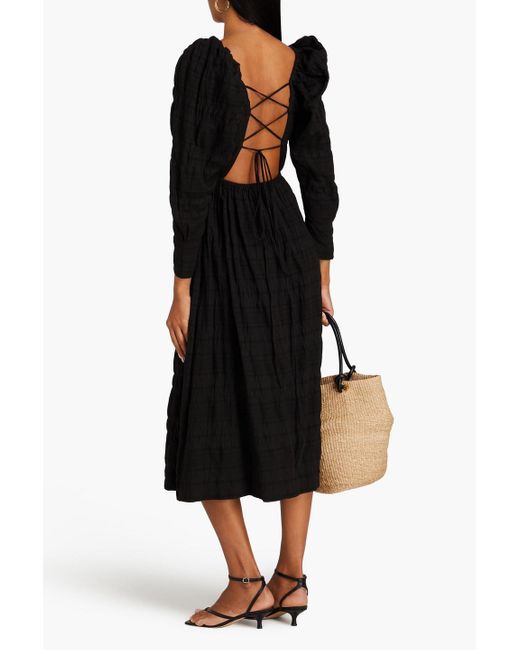 Rejina Pyo Black Nora Crinkled Cotton-blend Jacquard Midi Dress