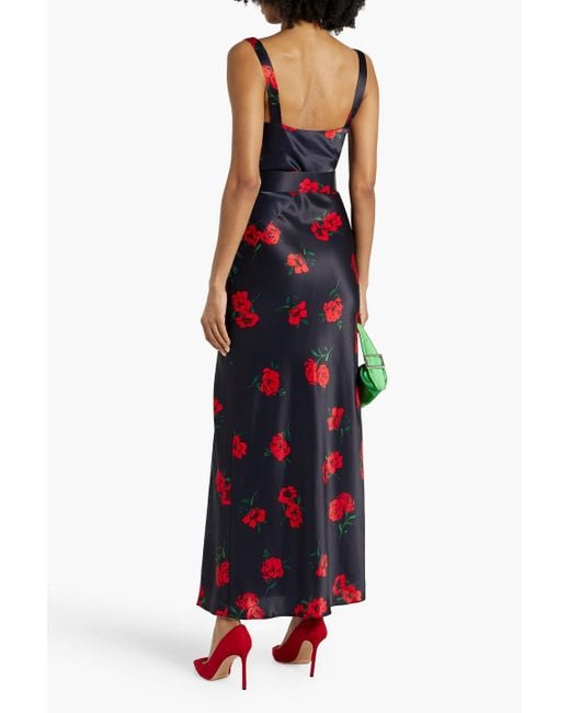 Nicholas Blue Valentine Draped Belted Floral-print Satin Maxi Dress