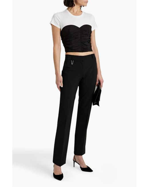 ATM Black Cropped Ruched Silk And Stretch-cotton Jersey Top