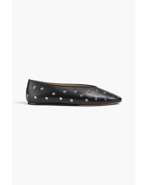 Le Monde Beryl Black Regency Eyelet-Embellished Leather Ballet Flats