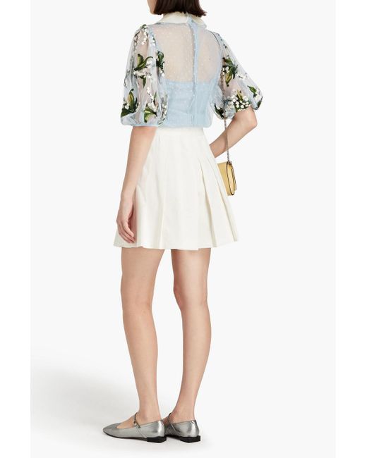 RED Valentino Blue Embroidered Floral-print Point D'espirit Blouse