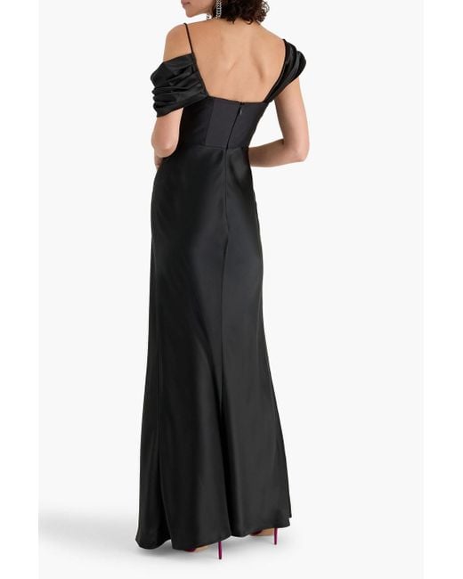 Rachel Gilbert Black Sawyer Draped Satin Gown