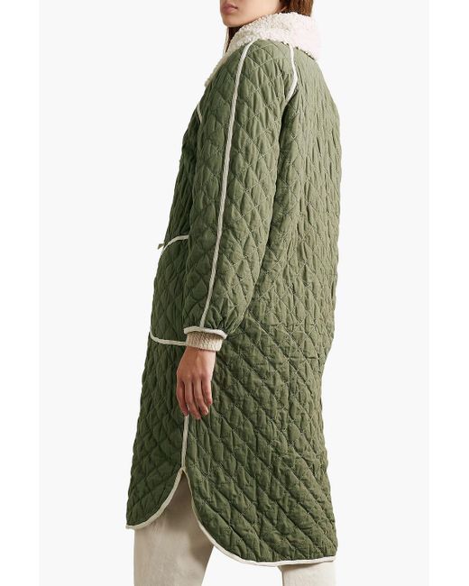 The Great Green Reversible Bouclè-trimmed Quilted Cotton Coat