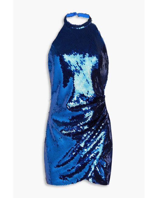Ronny Kobo Blue Jo Open-back Wrap-effect Sequined Woven Mini Dress
