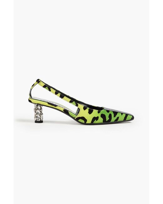 Tom Ford Green Crystal-embellished Leopard-print Velvet Slingback Pumps