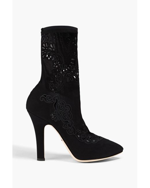 Dolce & Gabbana Black Ankle boots aus stretch-mesh mit lochstickerei-besatz