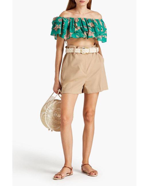 LEO LIN Green Schulterfreies cropped oberteil aus baumwolle mit print