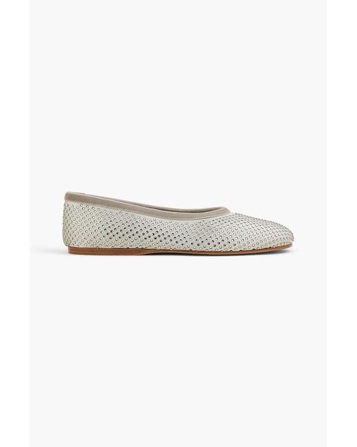 Forte_forte White Crystal-Embellished Satin Ballet Flats