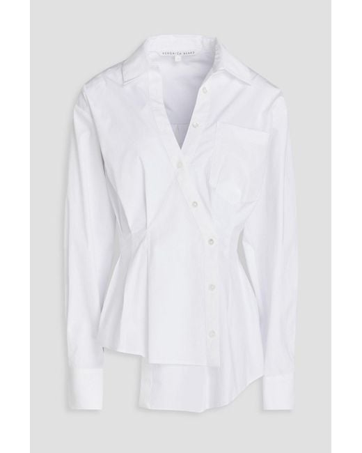 Veronica Beard White Rosamund Wrap-effect Pleated Cotton-blend Poplin Shirt