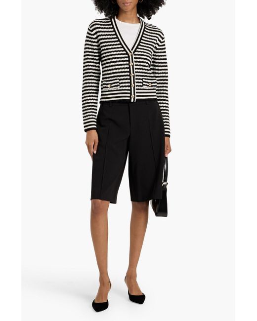 Anine Bing Black Gwen Striped Pointelle-Knit Merino Wool And Cashmere-Blend Cardigan