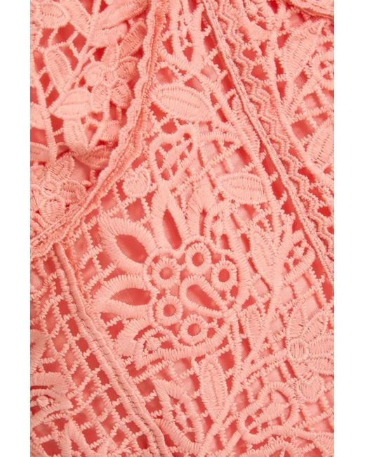 Farm Rio Pink Cropped Guipure Lace Top