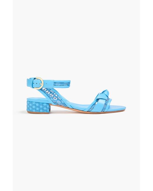 Alexandre Birman Blue Clarita Bow-Detailed Embroidered Mesh And Leather Sandals