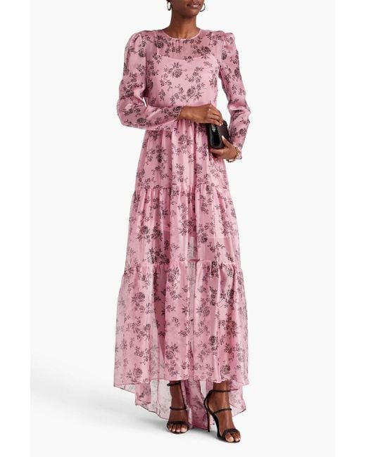 Philosophy Di Lorenzo Serafini Pink Tiered Floral-print Silk-habotai Maxi Dress