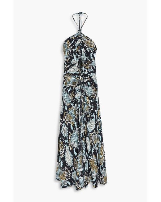 Proenza Schouler White Gathered Printed Crepe Halterneck Maxi Dress