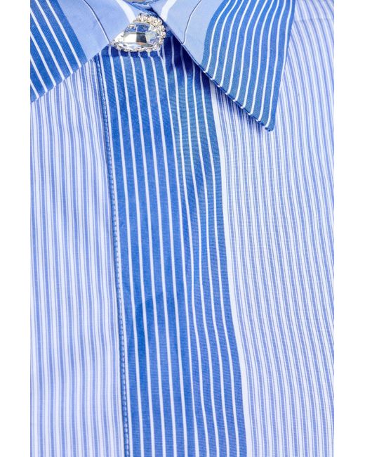 Maje Blue Pleated Striped Cotton-Poplin Midi Shirt Dress