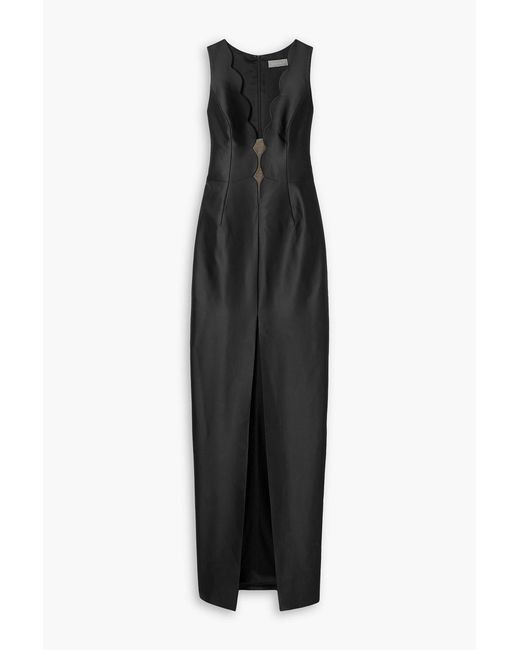 Rasario Black Scalloped Satin Gown