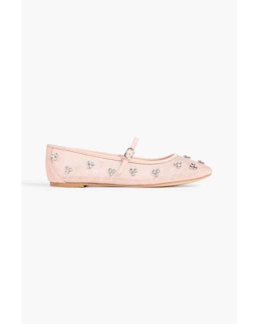 Stuart Weitzman Pink Tammy Crystal-Embellished Mesh Mary Jane Flats