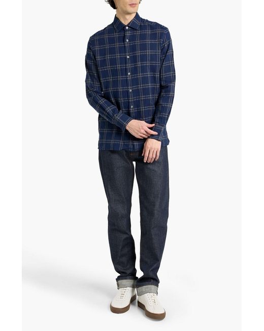 Dunhill Blue Checked Cotton-Blend Flannel Shirt for men