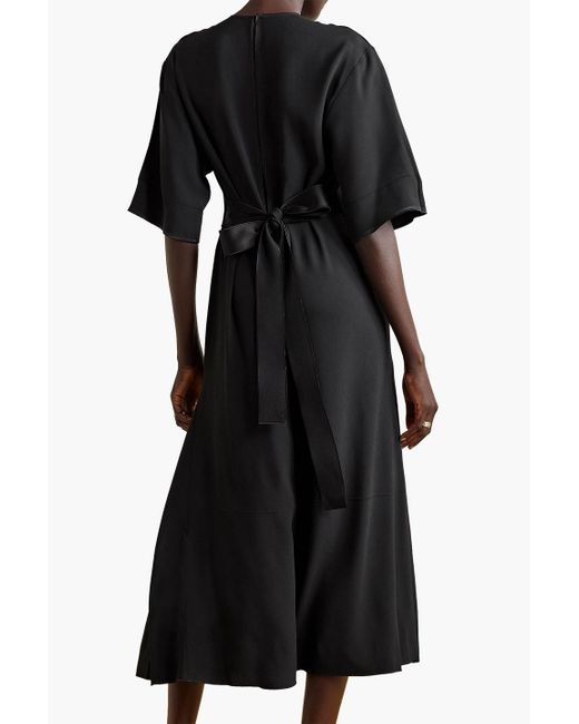Victoria Beckham Black Lace-trimmed Satin And Crepe Midi Dress