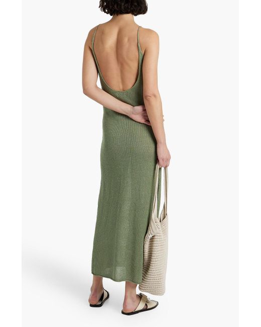 Onia Green Open-back Crochet-knit Linen Midi Dress