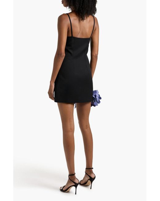 Area Black Embellished Wool-Twill Mini Dress