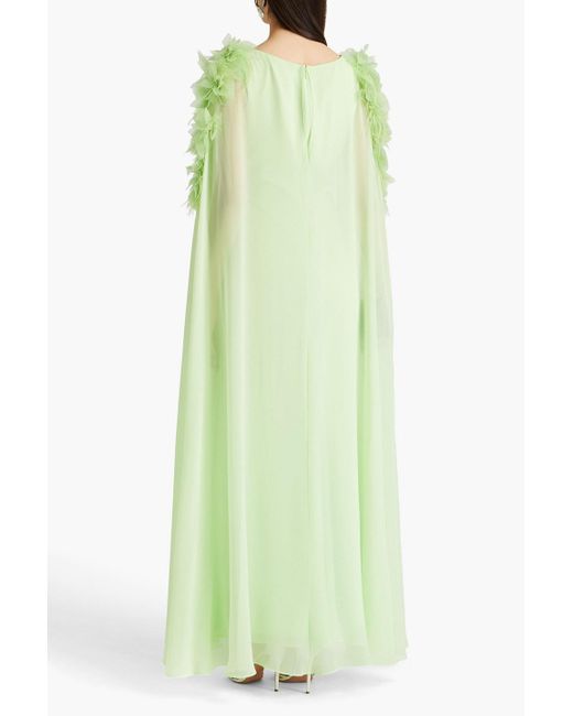 Badgley Mischka Green Cape-effect Embellished Georgette Gown